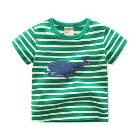 Boys’ short-sleeved T-shirt, striped, all cotton, embroidery Featured Image