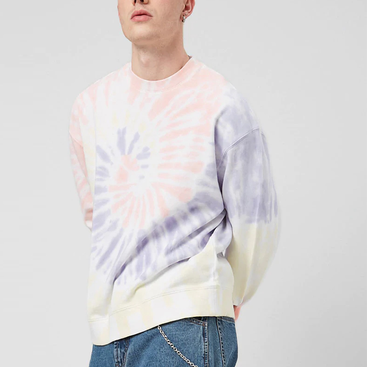 Men Fashion Long Sleeve Dropped Shoulders Custom French Terry Tie Dye Crew Neck Sweatshirt Featured Image