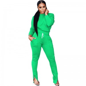 stock colored lady women sport home fashion solid top and pants outfits two piece set women clothing