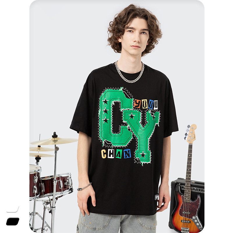 BSCI Hip-Hop Graphic T Shirts Customized Green Logo Plain Oversized T-shirt Blank Vintage Fashion Style T-shirt Featured Image