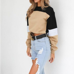 Cheap wholesale fashion winter design loose contrast color cotton women sweatshirts with hood