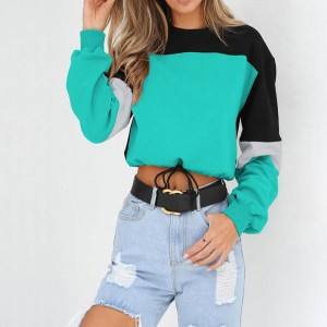 Cheap wholesale fashion winter design loose contrast color cotton women sweatshirts with hood